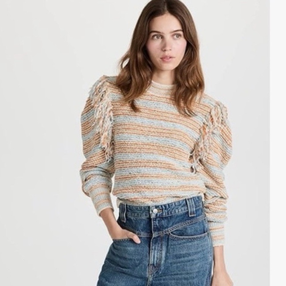Ulla Johnson Arquette Knit Fringe Pullover Sweater Stripe Size P | XS